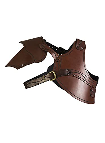 Andracor - Bogenschützen Brustschutz - Leichte Leder Rüstung mit linker oder rechter Schulterplatte - Braun & Schwarz - LARP Mittelalter Steampunk & Cosplay