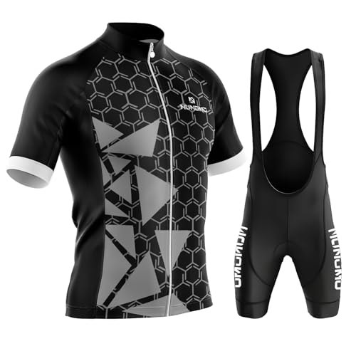 Radtrikot Set für Herren, atmungsaktives MTB Radtrikot Trägerhose Kits Herren mit 9D Gel Sitzpolster Schnelltrocknend, Atmungsaktiv Elastische Kurzarm (TYPE-10,XL)