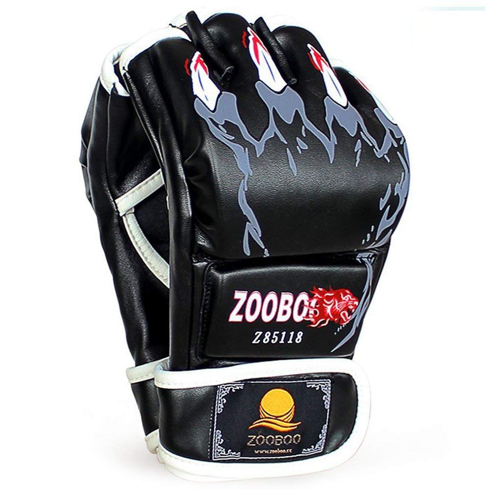 ZooBoo MMA Handschuhe, Halbfinger MMA Boxhandschuhe mit verstellbarem Handgelenkband, UFC Handschuhe für Kampfsport, Sanda, Sparring, Boxsack-Training