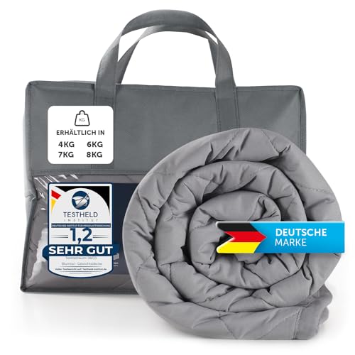 Blumtal 7 kg Gewichtsdecke 135x200 cm - Kuscheldecke mit Glasperlenfüllung, Weighted Blanket für Erwachsene mit Obermaterial aus 100% Baumwolle, waschmaschinengeeignet - Grau