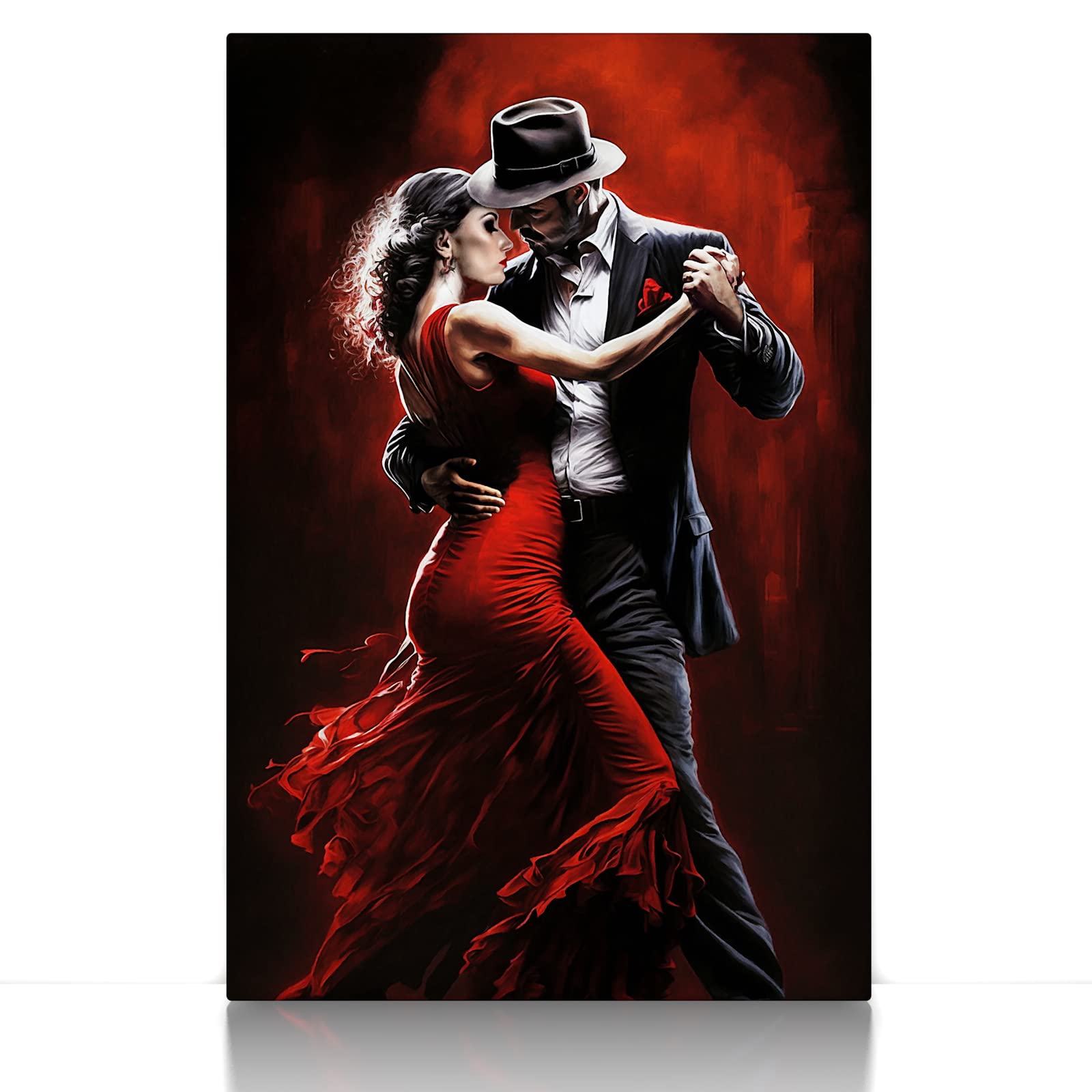 Tango - Leinwand Bild - Wandbild aufhängefertig Paar, Tanzen, Modern Art, Rot, Rotes Kleid sinnlich Kunst Druck Bilder Wand Deko Modern Art XXL Wohnzimmer (100 x 70 cm, Leinwand auf Keilrahmen)