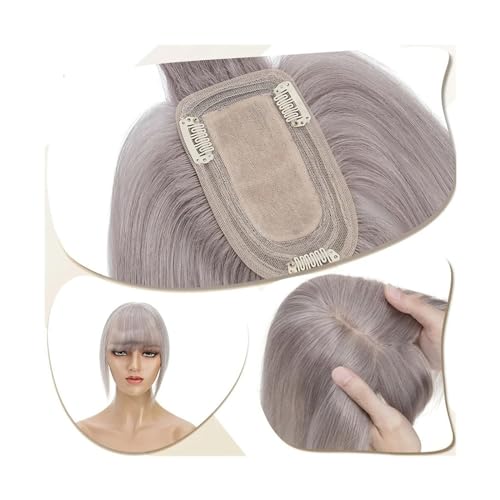 Haartopper für Frauen Damen-Topper, Mittelteil, Haaraufsätze mit Pony, glattes Haar, Perücken, natürliches indisches Echthaar, 7 x 12,5 cm, Topper auf Seidenbasis, Clip-in-Haarverlängerung Haarteil To