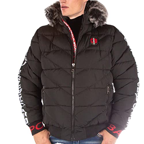 Cipo & Baxx Herren Winter Jacke Stepp Kapuzenjacke Fell Outdoorjacke CM188 Schwarz S