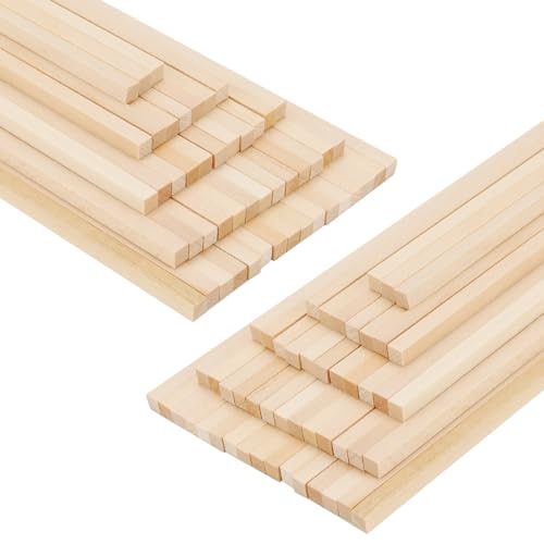 KEILEOHO 200 Stück quadratische Holzdübelstäbe, 5 mm x 30 cm, quadratische Holzleisten, unlackierte Holzstäbe zum Basteln, Schnitzen, DIY-Projekte, Dekoration, holz, 0.5 x 30cm