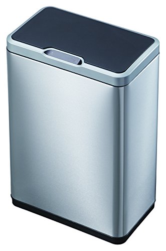 EKO Mirage Sensor Mülleimer 45L Edelstahl (27 x 46 x 65.5 cm, Bewegungssensor, Dämpfer-System, Fingerabdruck frei, Abfallbeutelfixierung), silber