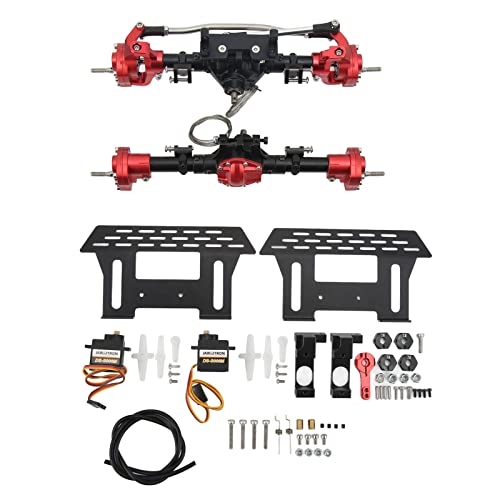 Wamsound RC-Achsensatz, RC-Achsensatz vorne und hinten, CNC-Portalachsen mit Differenzialsperre, Set für Axial SCX10 I II III 90046 90047 1/10 RC Car (Red)