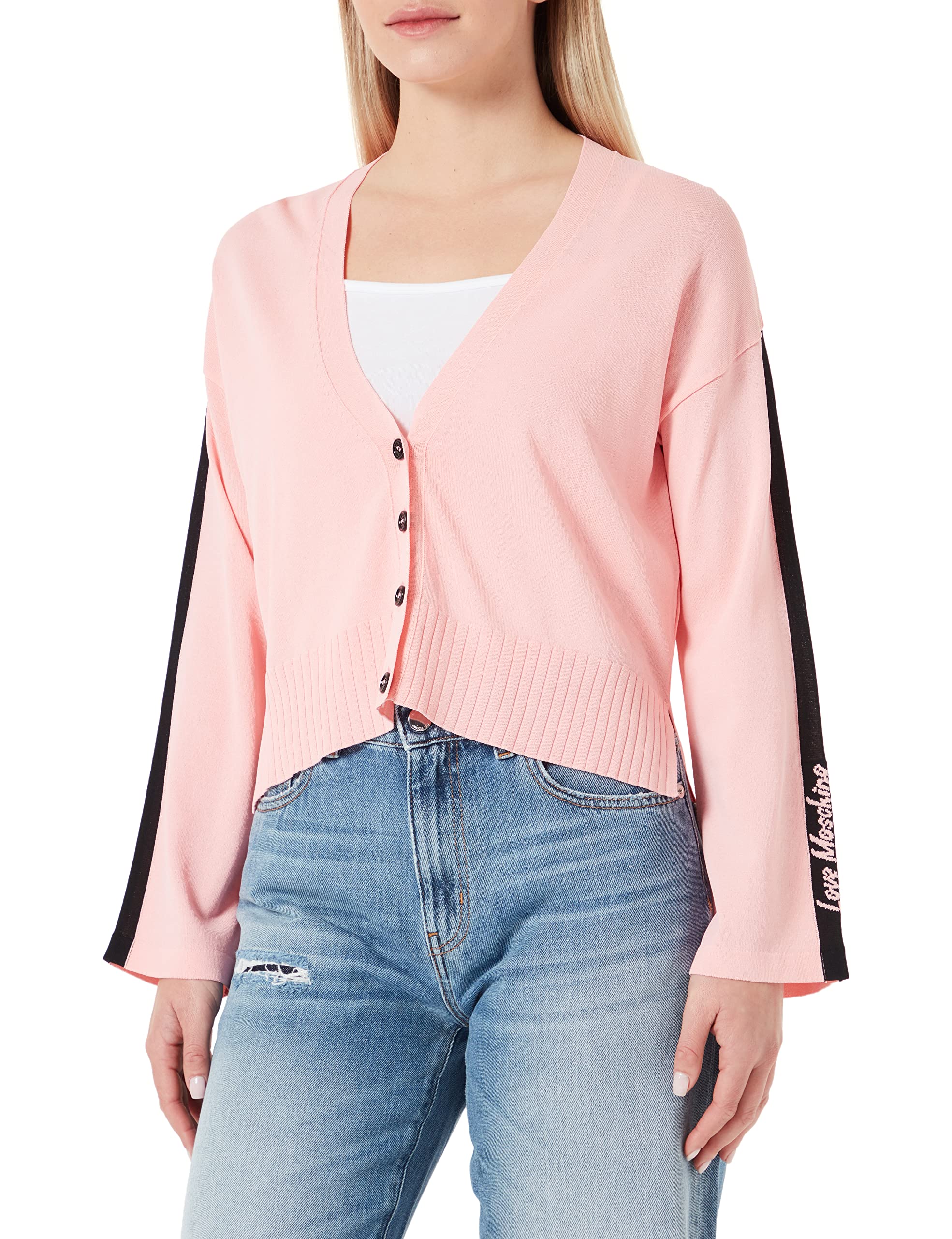 Love Moschino Womens asymmentrical Lengths Cardigan Sweater, PINK, 48