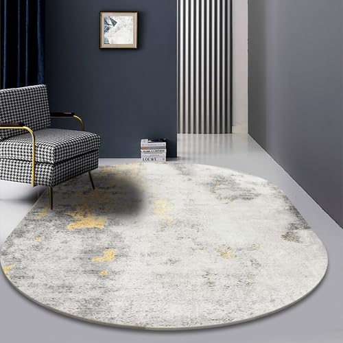 Jwujnxaq Teppich Oval Wohnzimmer Weich rutschfest Waschbar Design Modern Schlafzimmer Dekorative Teppiche Grau Weiß Gelb Abstrakt, 110 x 190 cm