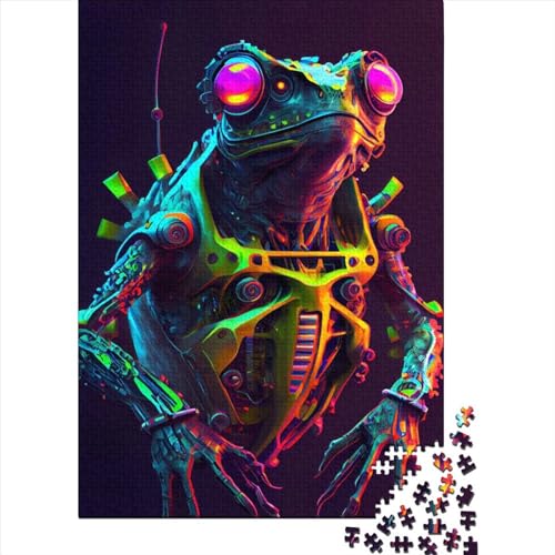 Frosch-Neon-Holzpuzzle für Erwachsene, Puzzle-Spielzeug, Erwachsenenpuzzle, 1000-teiliges Puzzle für anspruchsvolles Puzzlespiel und Familienspiel, 75 x 50 cm