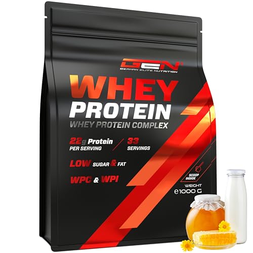 Whey Protein Komplex - 1000 g (Milch mit Honig) - Mit Isolate Anteil - Instant lösliches Eiweiss Protein Pulver mit BCAA & EAA - German Elite Nutrition