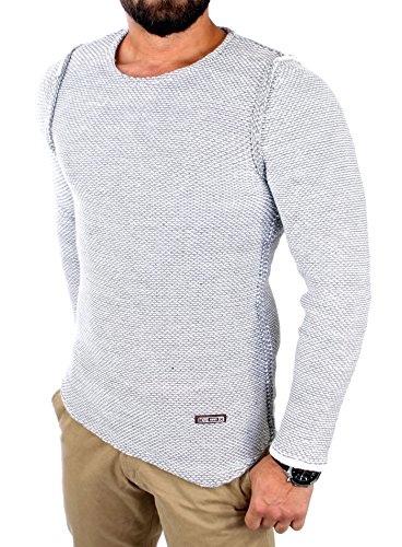 Reslad Strickpullover Herren Winter Grobstrick Rundhals Pullover RS-16088 Weiß 2XL