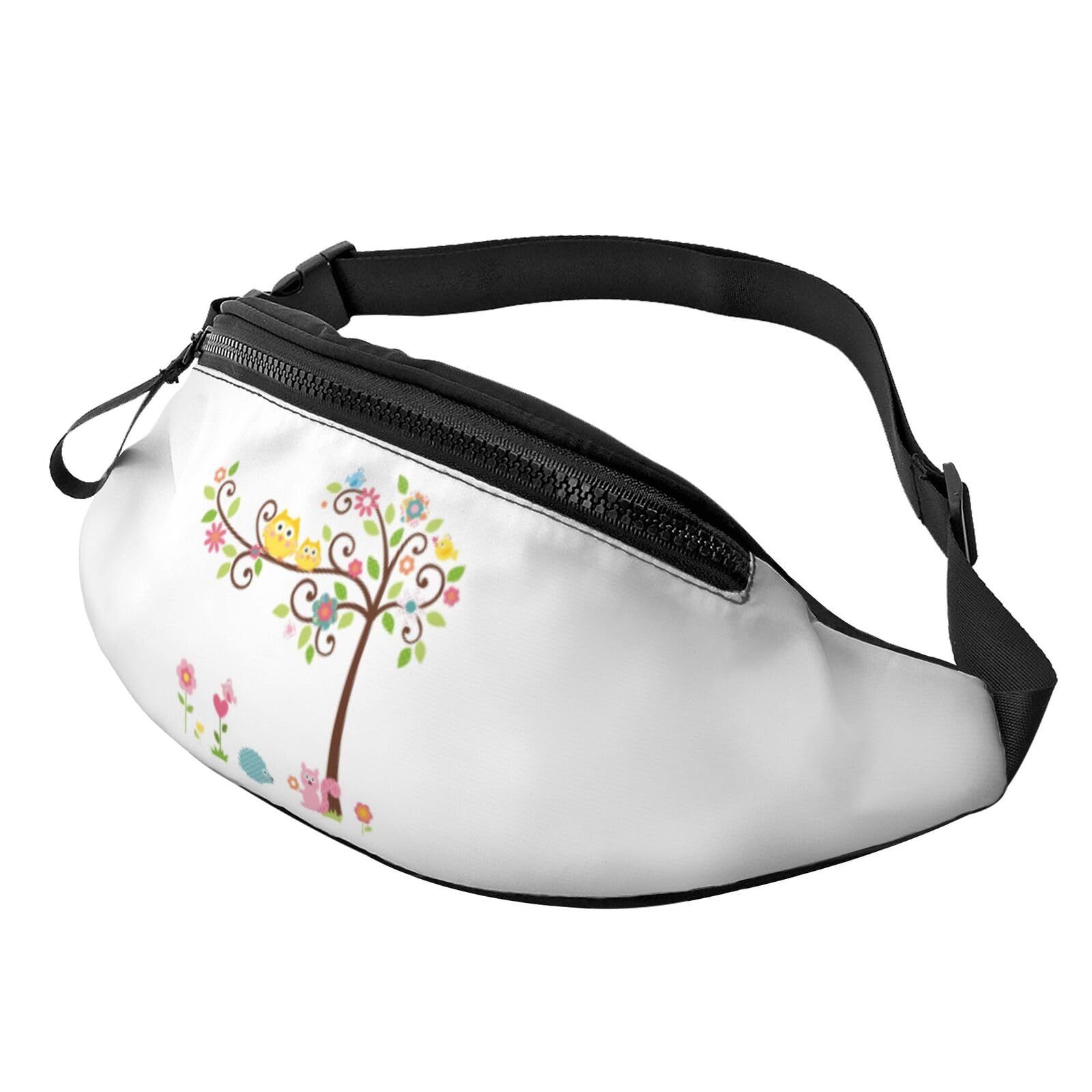 HSJFS 3D-Wand-Gürteltasche, Unterwasserwelt, Fisch-Druck, verstellbare Hüfttasche, lässige Brusttasche, Niedlicher Cartoon-Eulen-Baum, Blumen und Eichhörnchen, Einheitsgröße