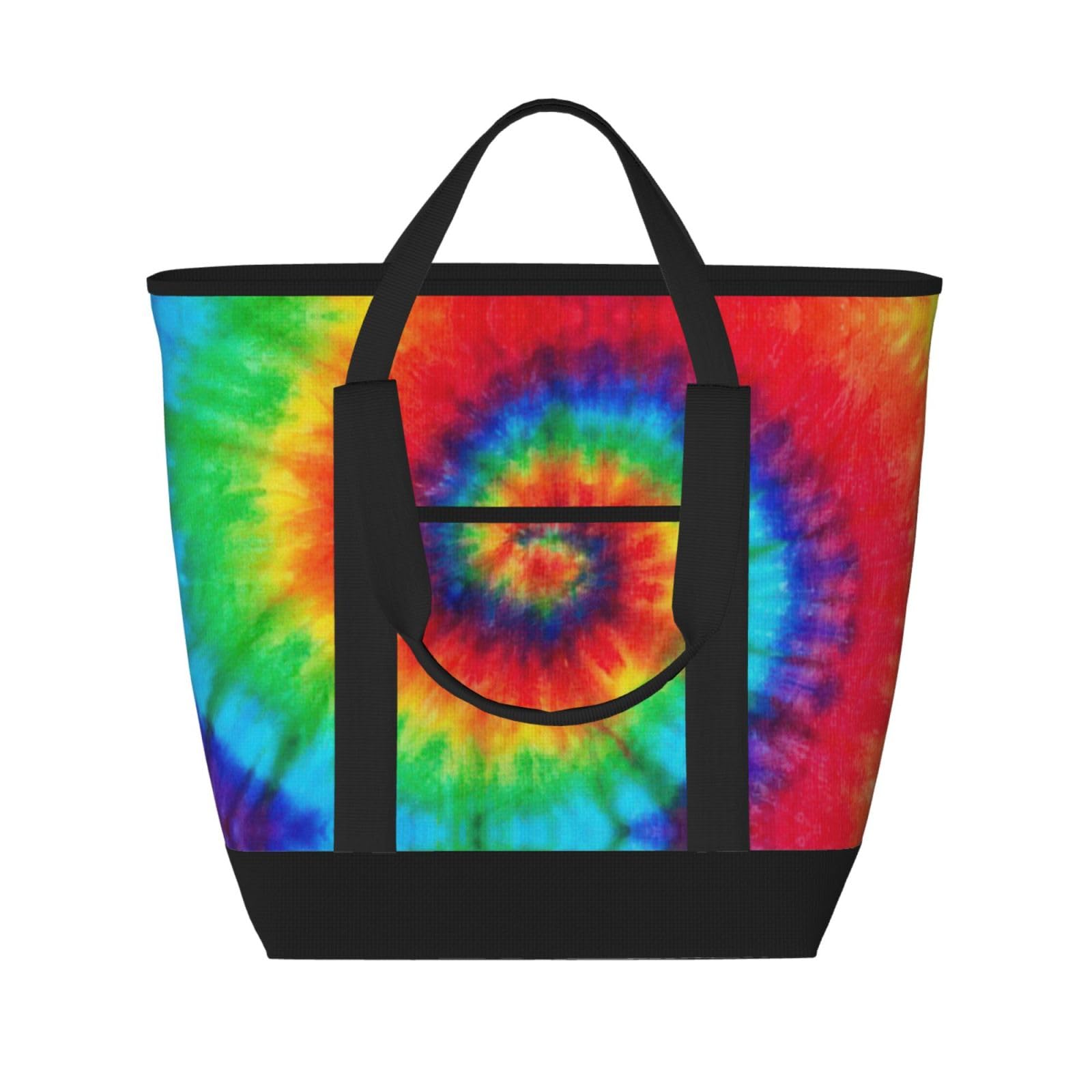 YQxwJL Batik-Hippie-Druck, große Kapazität, isolierte Lunchtasche, wiederverwendbare Einkaufstasche mit Reißverschluss, für Damen und Herren