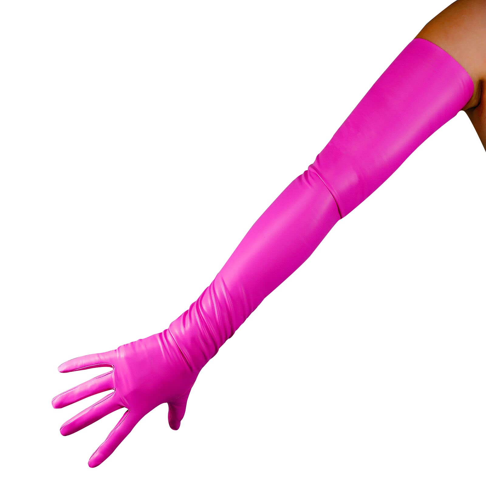 DooWay Lange Latex-Handschuhe für Damen, 70 cm, Stretch, 2. Haut, Kunstgummi, Halloween-Kostüm, Nachtclub, Party, Handschuhe, Matt Rose, 38