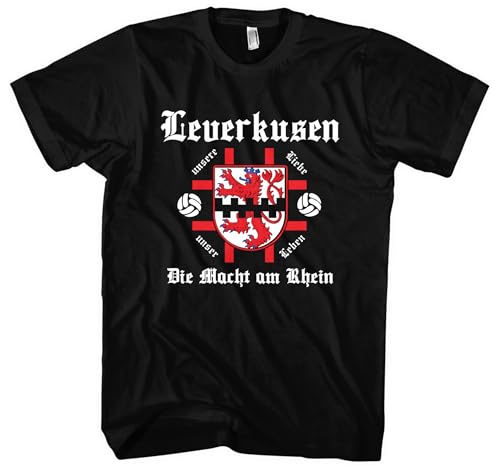 Leverkusen Skyline Herren T-Shirt | Leverkusen Meister T-shirt Sport Fussball Stadt Skyline Leverkusen Trikot Fanartikel | Schwarz (3XL)