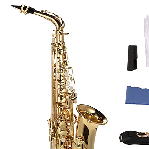 EB Alto Saxophon Messing lackiert Gold E flach sax 82z Schlüsselart Holzwind Instrument Hohe Qualität auf Lager mit Zubehör (Color : Gold Eb)