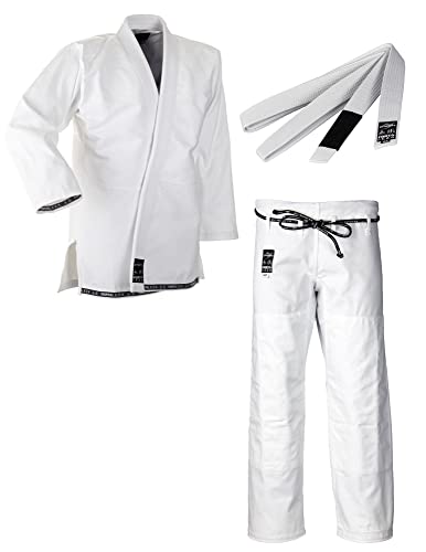 Ju-Sports BJJ Starter Gi Fortaleza Weiß + BJJ Gürtel Weiß A3 I Leichter & solider Brazilian Jujutsu Anzug für Einsteiger I BJJ Gi Herren I 100% Baumwolle