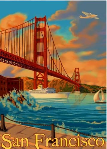 HfmQuisutron Wood Puzzles 1000 Pieces San Francisco Vintage Travel Poster für Erwachsene Kinder Spiele Lernspielzeug Geschenk Fy138Kq