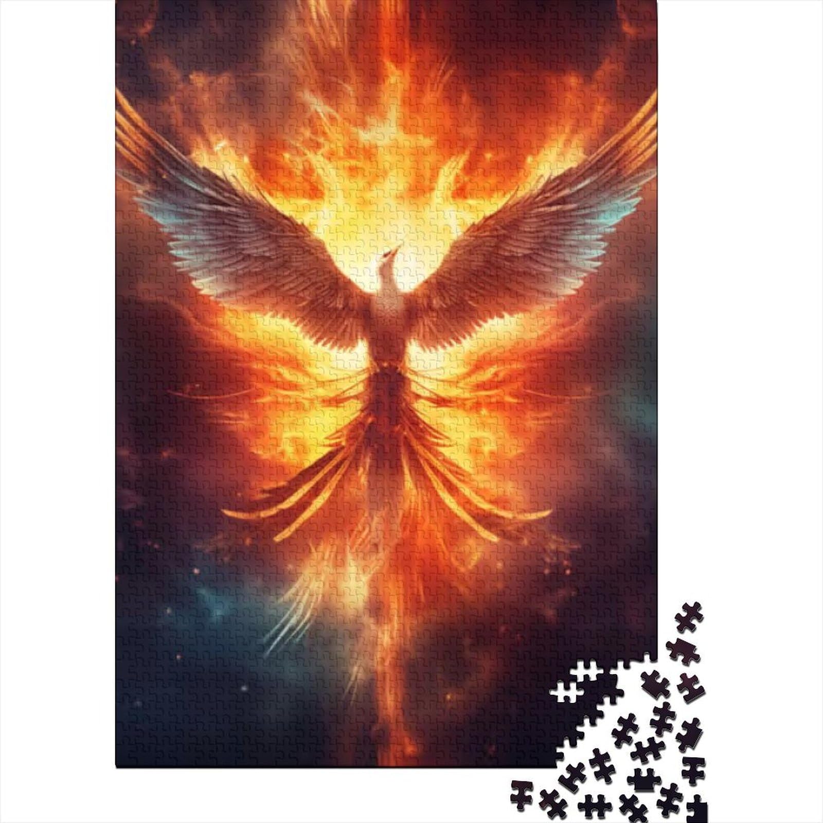 Puzzle für Erwachsene, Feuer, Flammen, Phönix-Vogel, 500-teiliges Puzzle, geeignet für Erwachsene und Jugendliche ab 12 Jahren, Holzbrett-Puzzle, tolles Geschenk für Erwachsene, Größe: 52 x 38 cm