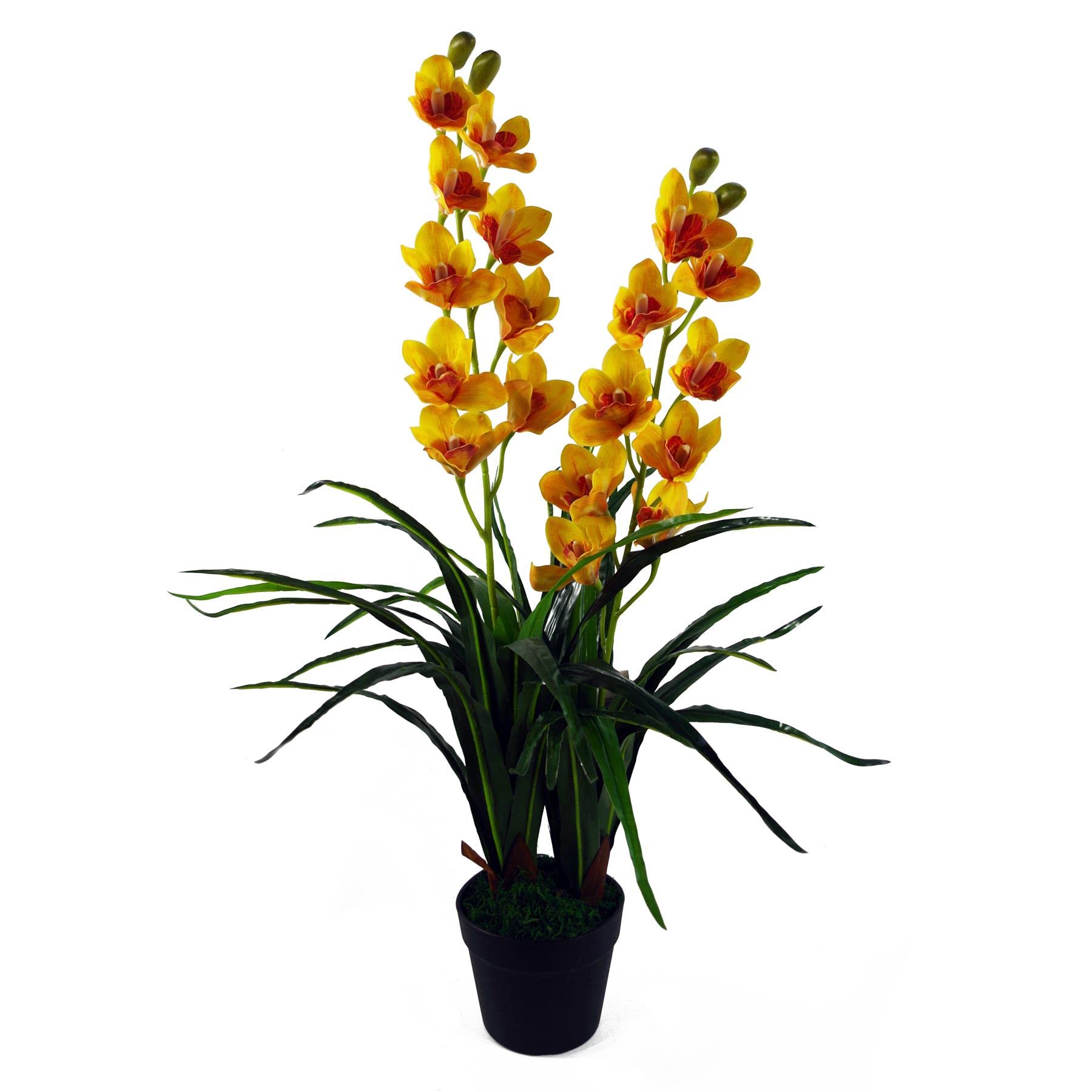 Leaf Künstliche Cymbidium-Orchidee, 90 cm, extra groß, schwarzer Kunststofftopf