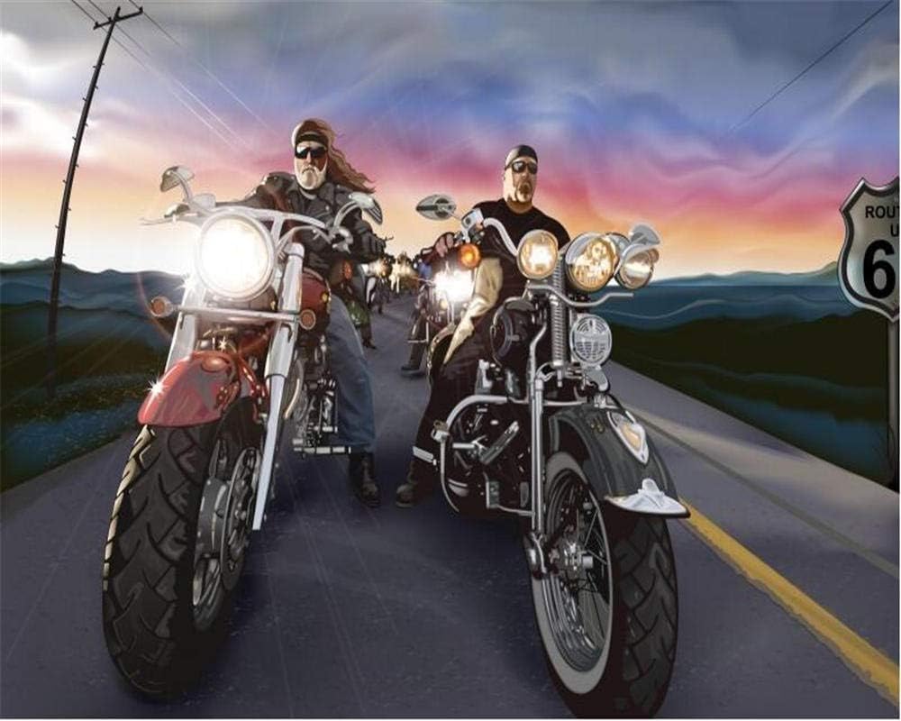 Straßenmotorrad Sonnenuntergang 3D Tapete Poster Restaurant Schlafzimmer Wohnzimmer Sofa TV Dekorative Wand-150cm×105cm