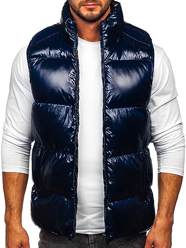 BOLF Herren Weste mit Stehkragen Steppweste Bodywarmer Daunenweste Reißverschluss Ärmellose Sportweste Zip Wärme Freizeit Outdoor Style 9968 Dunkelblau XL [1U1]