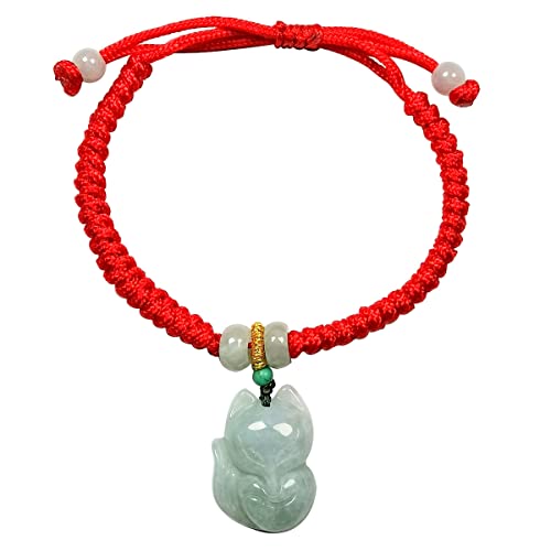 YIHANSS Armband aus natürlichem Jade der Güteklasse A, Fuchs-Anhänger, rotes Schnurarmband, Glücksarmband, Freundschaftsarmband, Geschenk für Halloween, Thanksgiving, Weihnachten, Damenschmuck