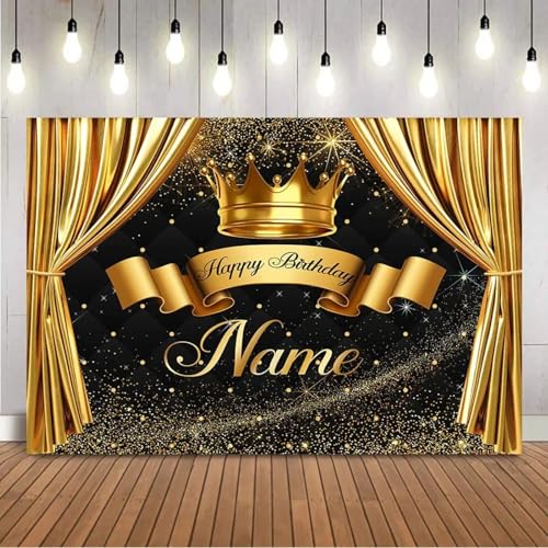 Alles Gute zum Geburtstag Königliche Krone Gold Glitzer Foto Hintergrund Goldener Vorhang Cust IZE Name Party Dekoration Zubehör 300x200cm