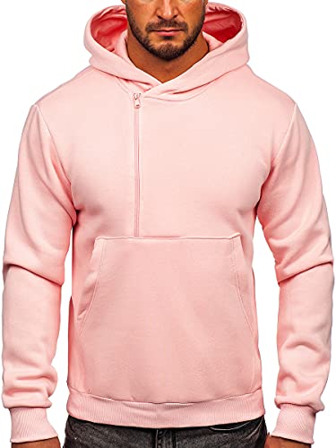 BOLF Herren Kapuzenpullover Reißverschluss Hoodie Sweatshirt mit Kapuze Pullover Pulli Langarmshirt Freizeit Sport Fitness Outdoor Casual Style 02 Rosa(Hell) S [1A1]