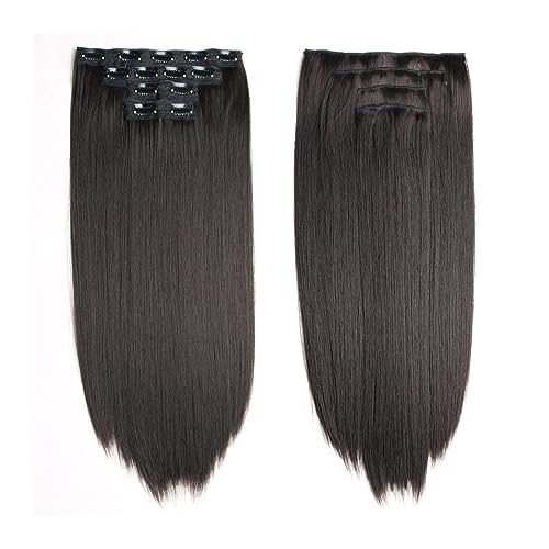 Clip-in-Haarverlängerungen Haarverlängerung, gerade, Clip-in-Haarverlängerung, gerade, 55,9 cm lang, synthetisch, natürlich, schwarz, braun, dick, for Anklipsen, Haarteil for Frauen, 4 Stück Clip-in-H