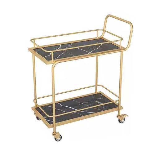 Rollwagen Küchewagen Moderner Barwagen for zu Hause, 2-stöckiger Küchen-Servierwagen mit Rädern, mobiler Getränkewagen, Weinwagen, Getränke-Stehtisch for Küche, Esszimmer, Wohnzimmer, Gold Aufbewahrun