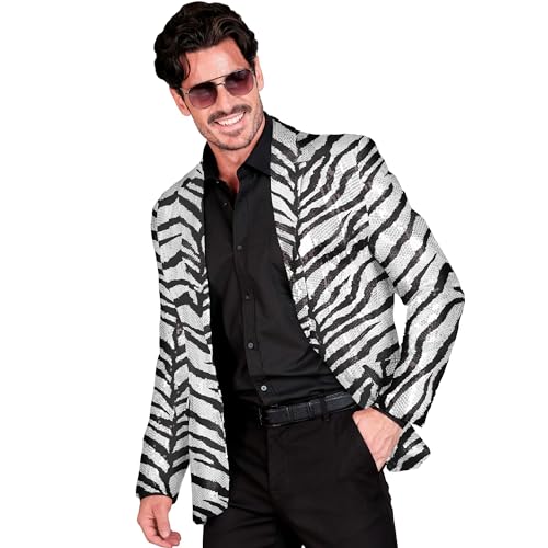 Widmann - Party Fashion Jackett mit Pailletten für Herren, Zebra Streifen, Disco Fever, Schlagermove