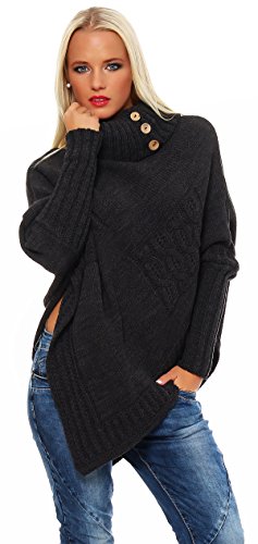 Mississhop Poncho Strick Sweatshirt Pullover Umhang Überwurf Einheitsgröße 36 38 40 S M L 11 Farben, Graphit, S/M/L 36/38/40