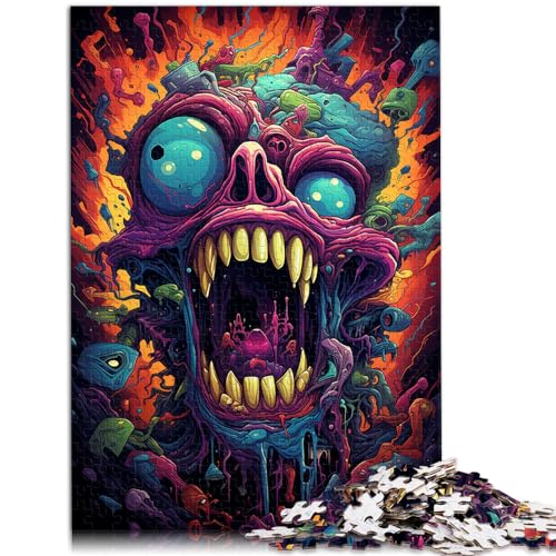 Puzzles für Bunter Psychedelischer böser Totenkopf, 1000 Teile, Puzzles für Erwachsene, Holzpuzzles, schwierige und schwere Puzzles für Frauen und Männer, 1000 Teile (50 x 75 cm)