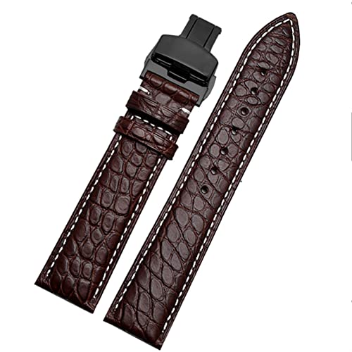 SCRUBY Crocodile -Leder -Uhrband für jedes Marken -Armband 12 13 14 15 mm Träger mit Klappverschluss(Brown white black,14mm)