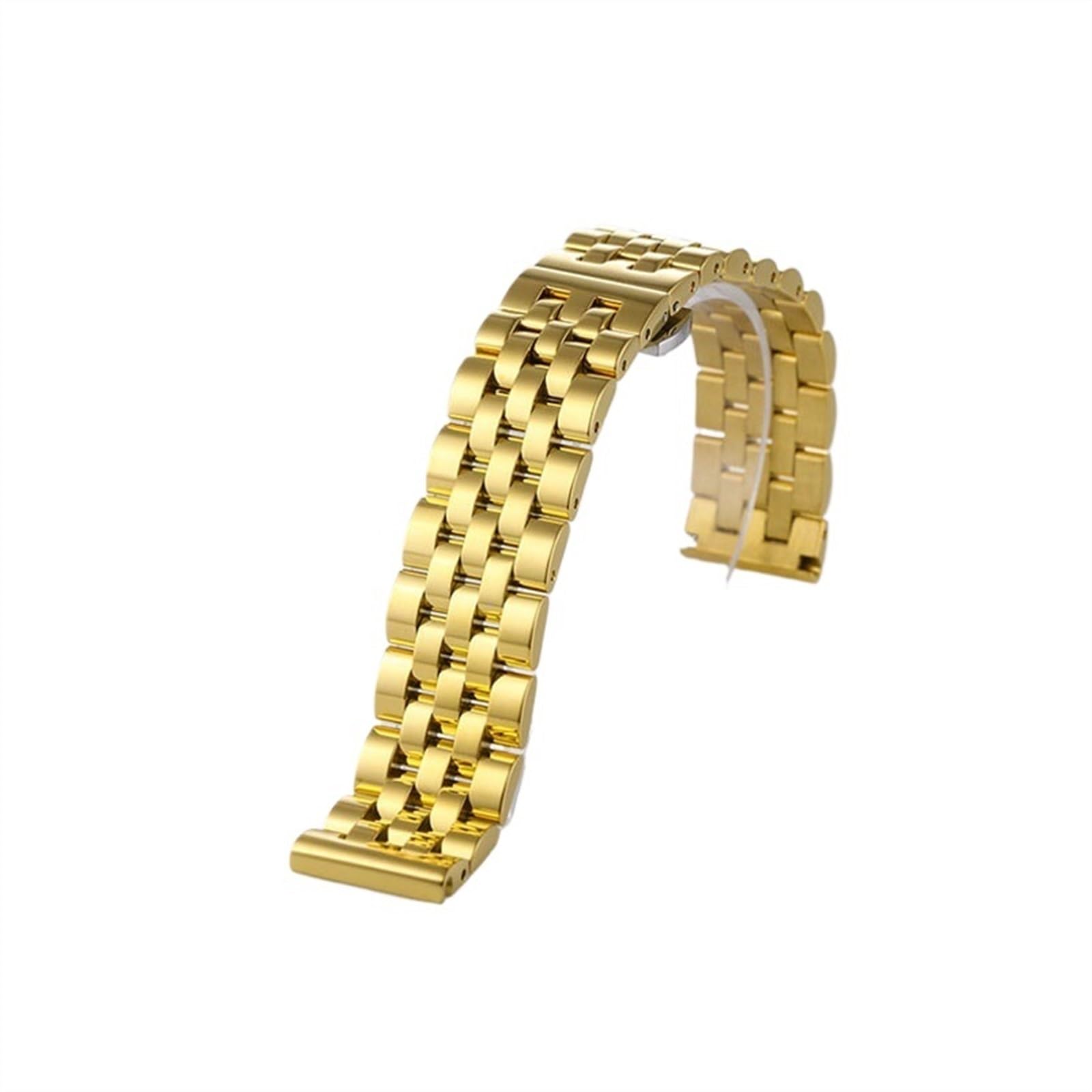 THBGTCNQ Flaches, gebogenes Endband, geeignet for herkömmliche 18–26 mm Uhrenarmbänder aus Edelstahl, Ersatzband(Gold,24mm)