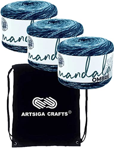 Lion Brand Strickgarn Mandala Ombre 3-Skein Factory Pack (gleiche Farbe) Bundle mit 1 Artsiga Crafts Project Bag 3-Pack 551-204-Harmonie