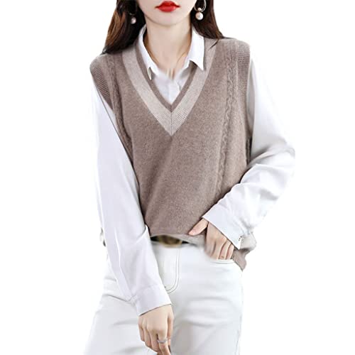 YIHANSS Wollweste Damen Herbst Winter V-Ausschnitt Color Blocking Ärmelloser Pullover Unterhemd Außen Locker Stricken Schultern