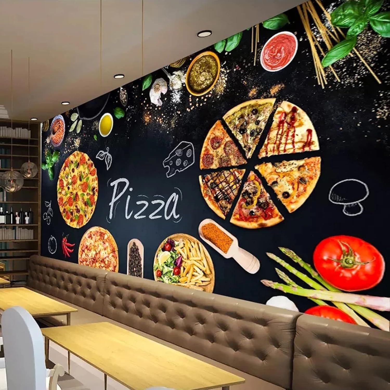 Tapete 3D Wohnzimmer Wandbild Restaurant Pizza Shop Hintergrund Wanddekoration Wandmalerei Wandkunst Aufkleber, 460 cm (B) x 280 cm (H)