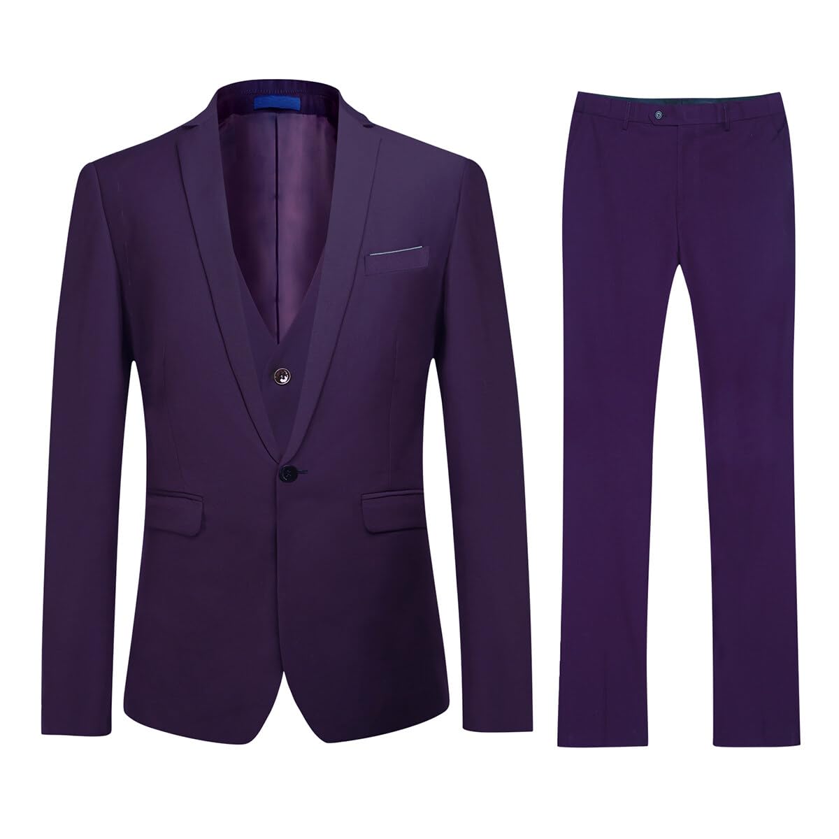 Herren Anzug Regular Fit Business Anzüge 3-Teilig Anzugjacke Anzughose Weste Violett X-Large