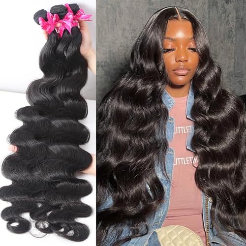 Human Hair Bundles Körperwellen-Bündel, 100% Echthaar, brasilianische Bündel, lange Rohhaarverlängerung, gewellt und nasses Tissage human hair weave (Color : Natural Color, Size : REMY HAIR_34 34 3