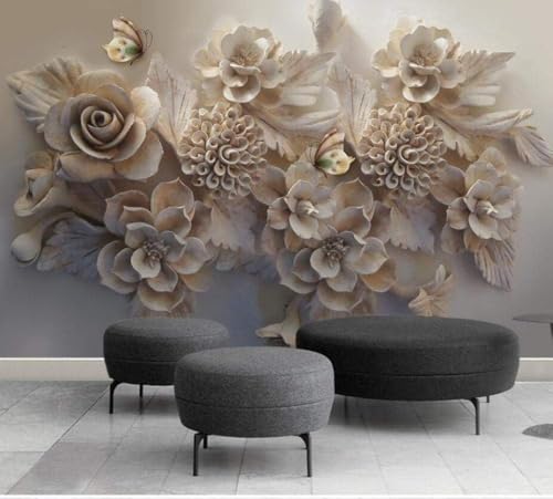 Geprägte Weiße Blume Schmetterling 3D Tapete Poster Restaurant Schlafzimmer Wohnzimmer Sofa TV Dekorative Wand-250cm×170cm