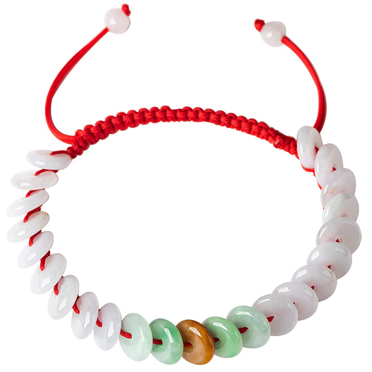 YIHANSS Armband Natürliches rotes Webseil Donut Armband,PingAn Chinesisches Jadeit Jade Stein Armband,Amulett,Beschützer,Gute Laune,Glücksgeschenk Damen Schmuck