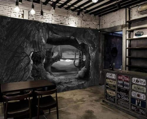 Höhlensteinmauer Horrorwald Kubisch 3D Tapete Poster Restaurant Schlafzimmer Wohnzimmer Sofa TV Dekorative Wand-400cm×280cm