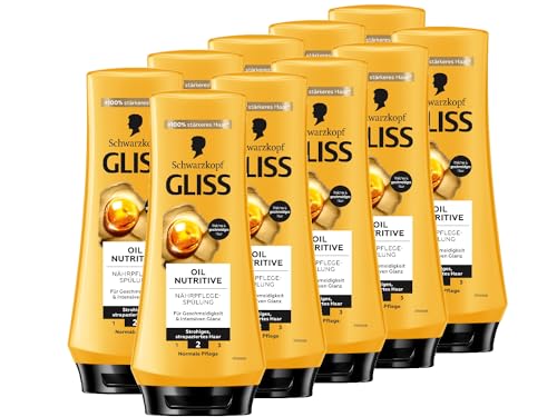 Gliss Spülung Oil Nutritive (10x 200 ml), Haarspülung nährt strohiges, strapaziertes Haar intensiv, Pflegespülung sorgt für perfekte Kämmbarkeit