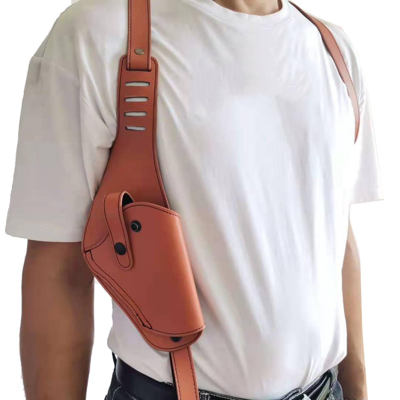 MDFCZXP Schulterholster mit schrägem Rücken Achselschulter aus Rindsleder Pistolentasche Mittelalterliches PU-Leder Waffenholster,Braun,20cm