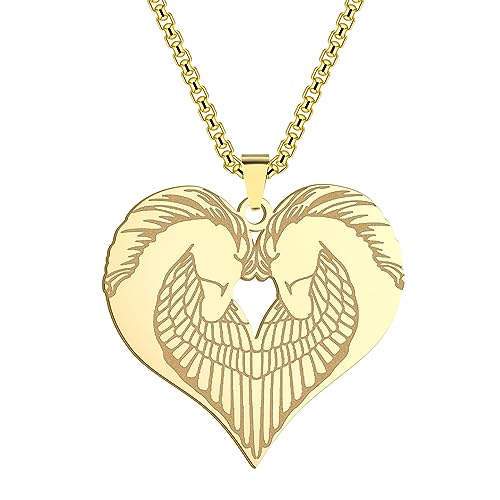 GZHENGZG Herren Halsketten und Damenschmuck Mythologie Pferdekopf Anhänger Halskette Für Frauen Männer Schmuck Twin Pegasus Halskette Geschenk Geschenk