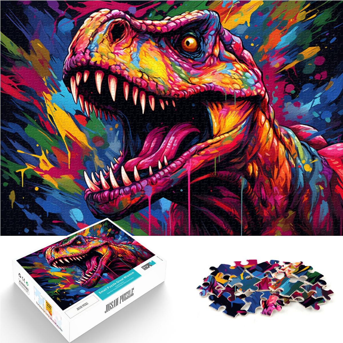 Puzzles für farbige Dinosaurier, 1000 Teile, Holzpuzzle, Spielzeug, Puzzle, Lernspiele, Stressabbau-Puzzle, 1000 Teile (50 x 75 cm)