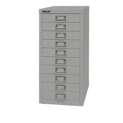 Bisley MultiDrawer, 29er Serie, DIN A4, 10 Schubladen, Metall, 645 Lichtgrau, 38 x 27.9 x 59 cm