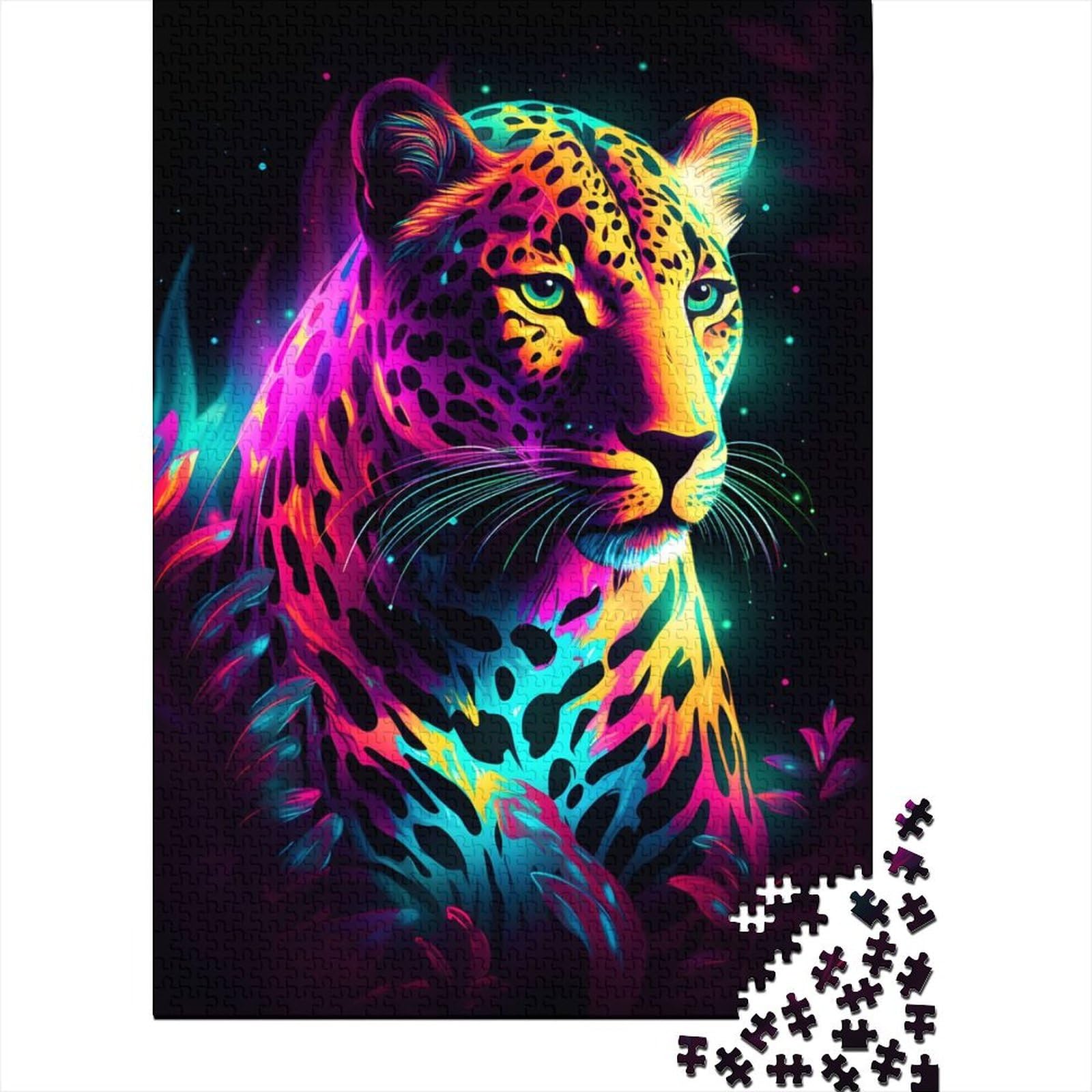 1000 Teile für Erwachsene, schwierige Puzzles, Neon-Leopard, Holzpuzzles für Teenager, Geschenke, präziser Schnitt, 1000 Teile, 75 x 50 cm